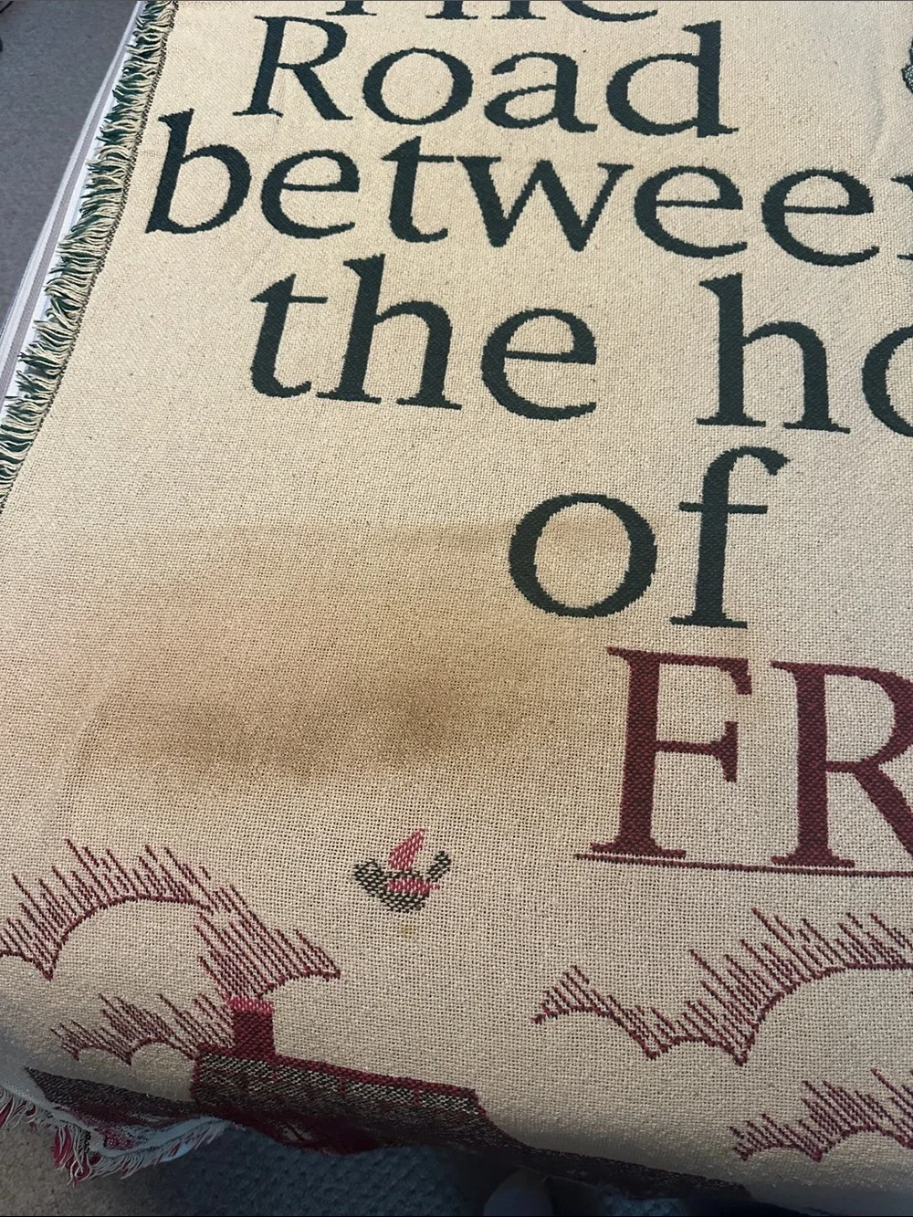 Vintage Friendship Quote Woven Throw Blanket in Cream and Burgundy